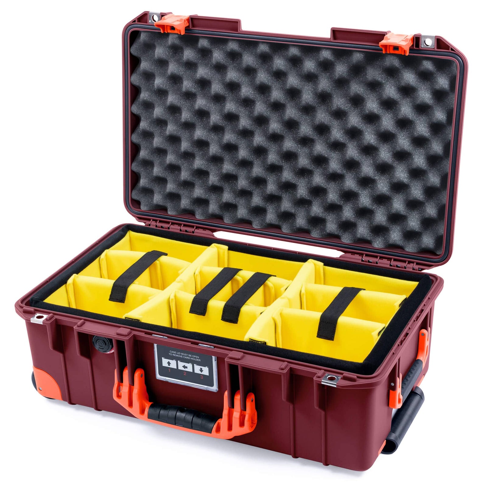 Pelican 1535 Air Case, Oxblood with Orange Handles, Latches & Trolley Yellow Padded Microfiber Dividers with Convoluted Lid Foam ColorCase 015350-0010-510-151-150