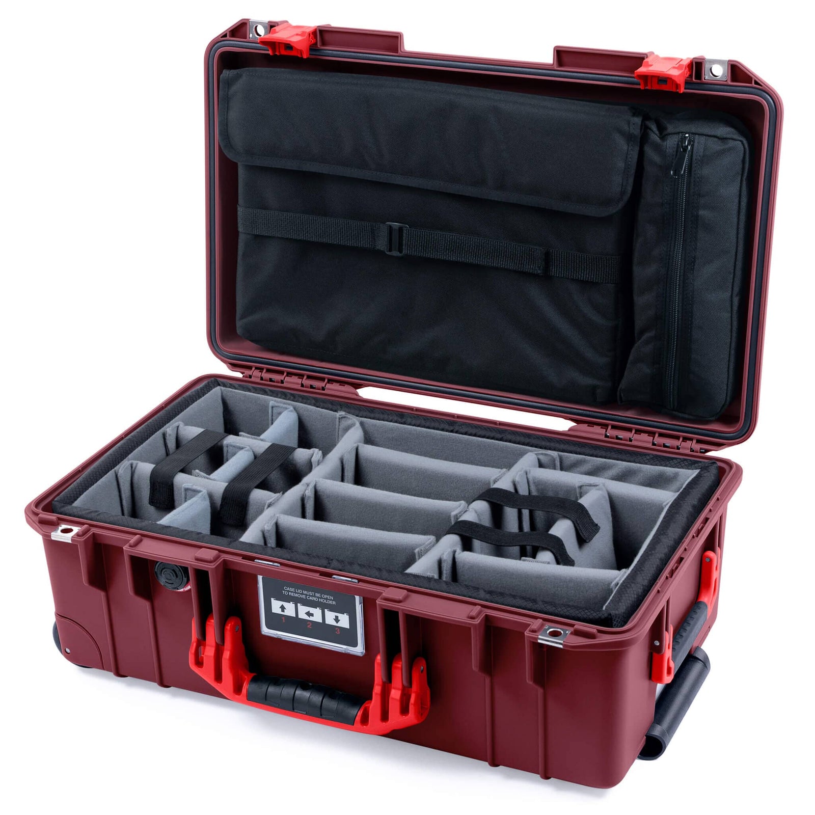 Pelican 1535 Air Case, Oxblood with Red Handles & Latches Gray Padded Microfiber Dividers with Laptop Computer Lid Pouch ColorCase 015350-0270-510-321