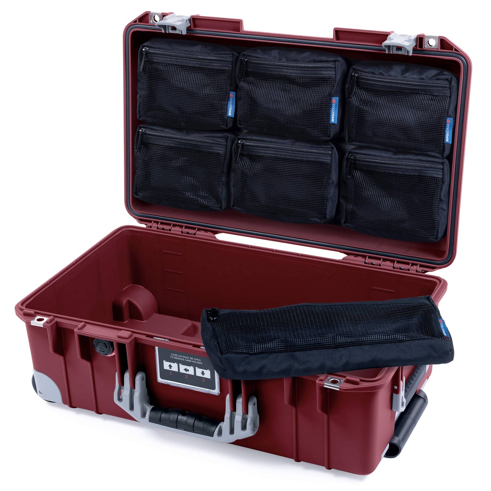 Pelican 1535 Air Case, Oxblood with Silver Handles, Latches & Trolley 7-Piece Removable Mesh Pouches Only ColorCase 015350-0700-510-181-180