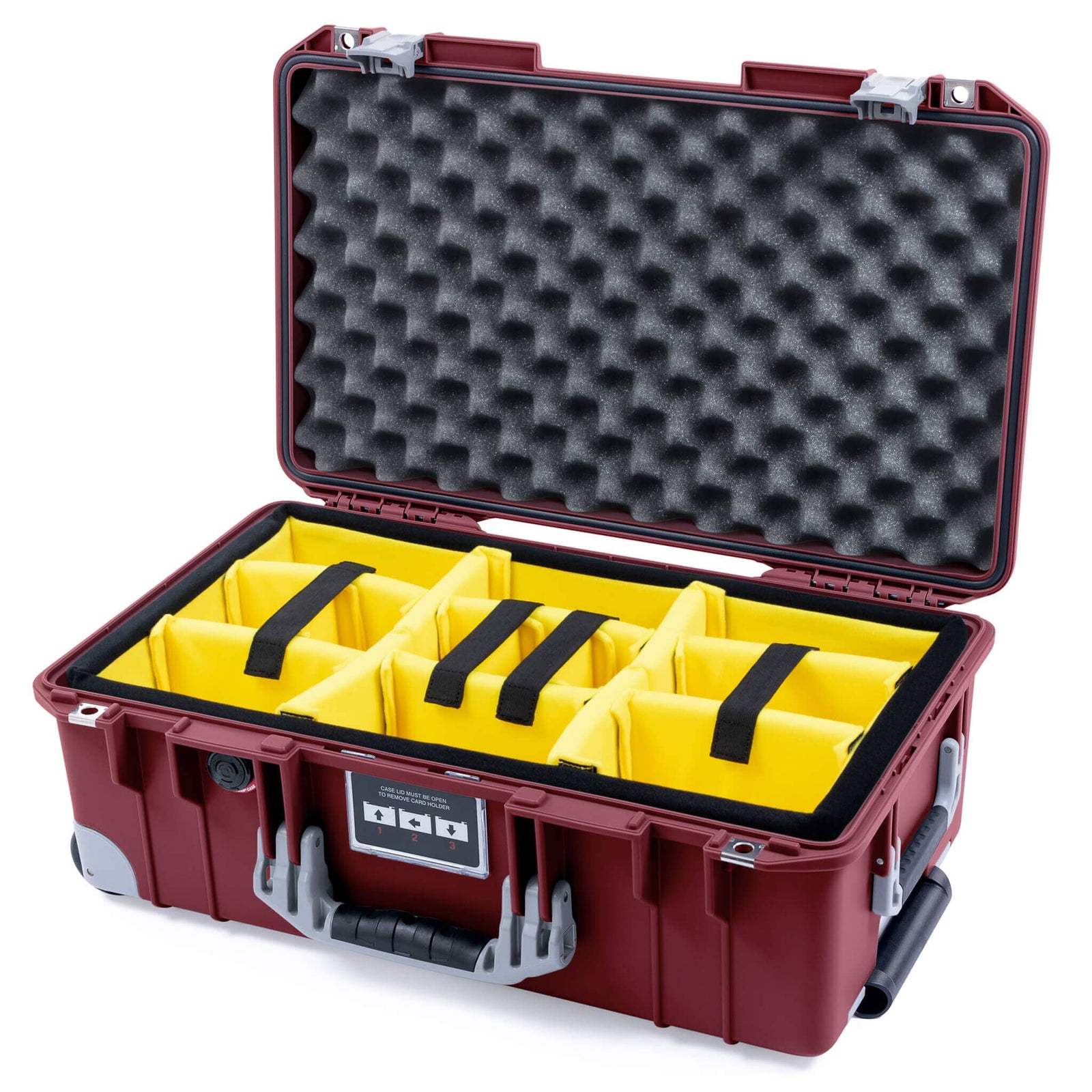 Pelican 1535 Air Case, Oxblood with Silver Handles, Latches & Trolley Yellow Padded Microfiber Dividers with Convoluted Lid Foam ColorCase 015350-0010-510-181-180