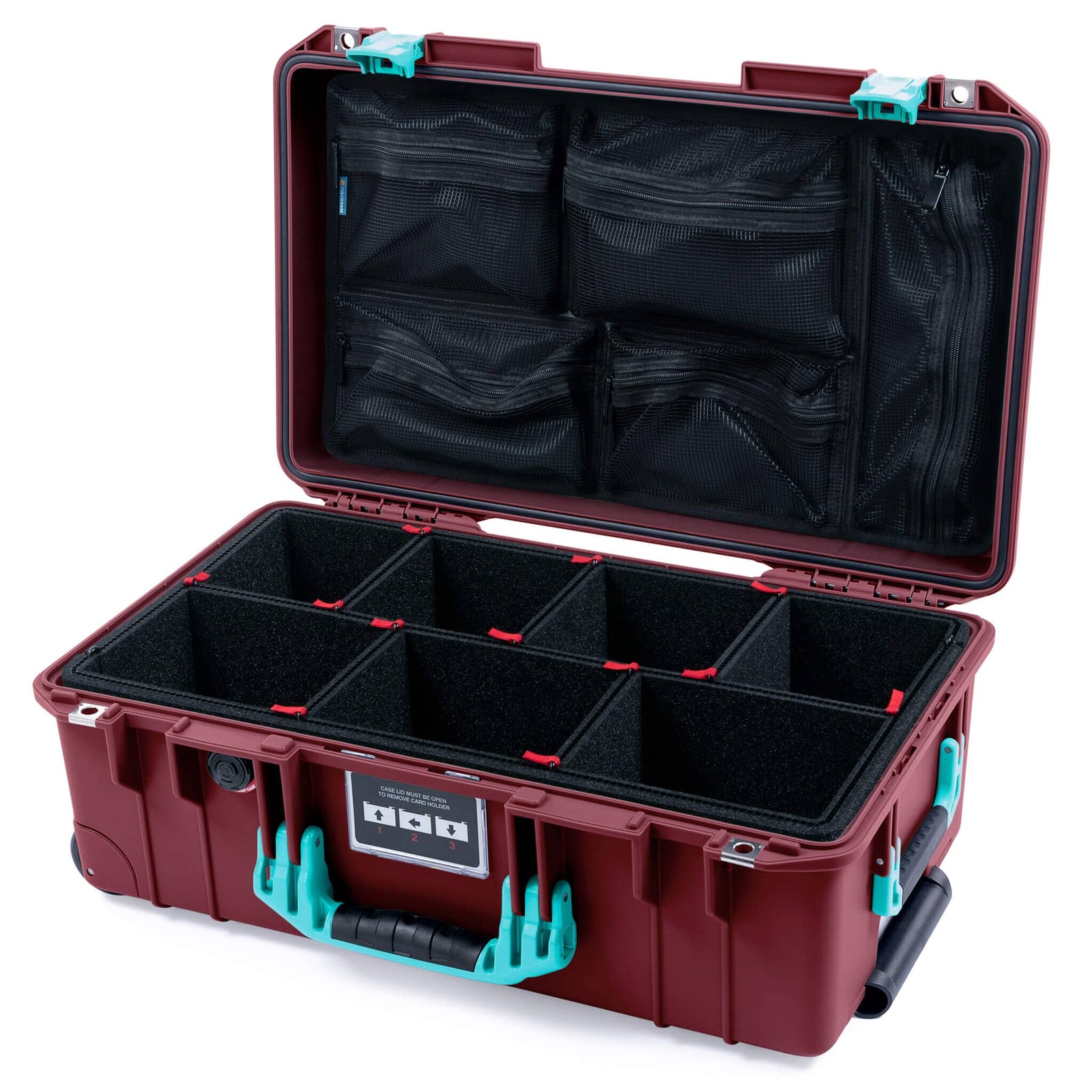 Pelican 1535 Air Case, Oxblood with Teal Handles & Latches TrekPak Divider System with Mesh Lid Organizer ColorCase 015350-0120-510-591