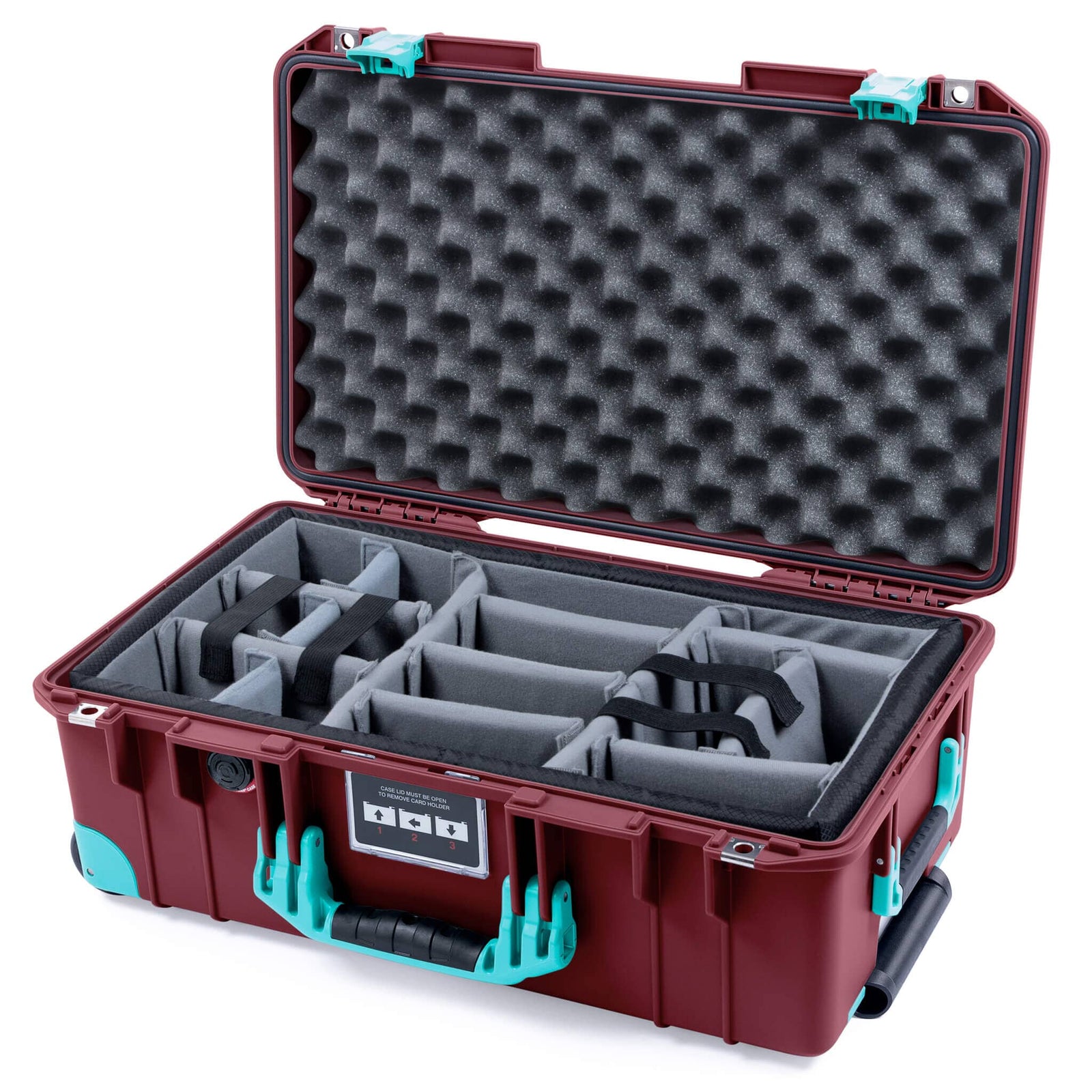 Pelican 1535 Air Case, Oxblood with Teal Handles, Latches & Trolley Gray Padded Microfiber Dividers with Convoluted Lid Foam ColorCase 015350-0070-510-591-590