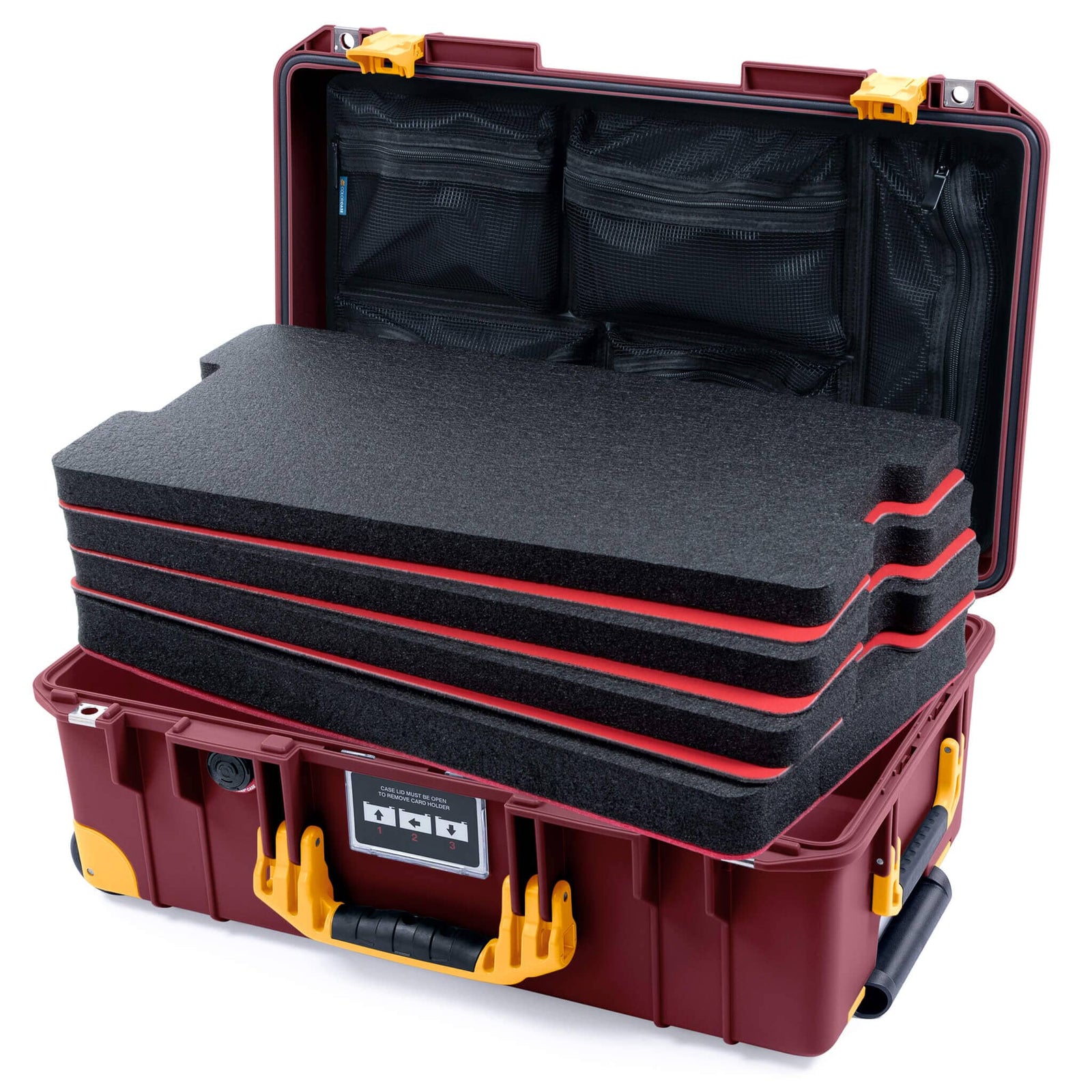 Pelican 1535 Air Case, Oxblood with Yellow Handles, Latches & Trolley ColorCase