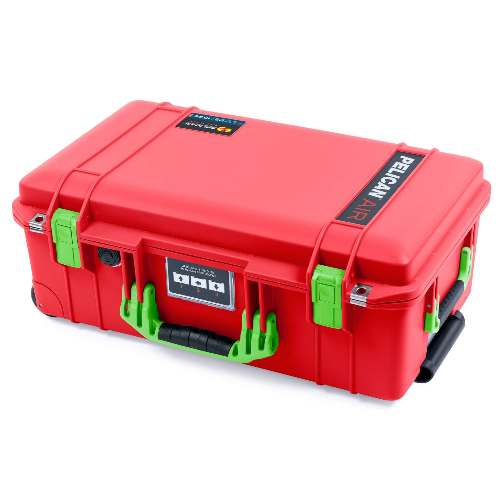 Pelican 1535 Air Case, Red with Lime Green Handles & Latches ColorCase