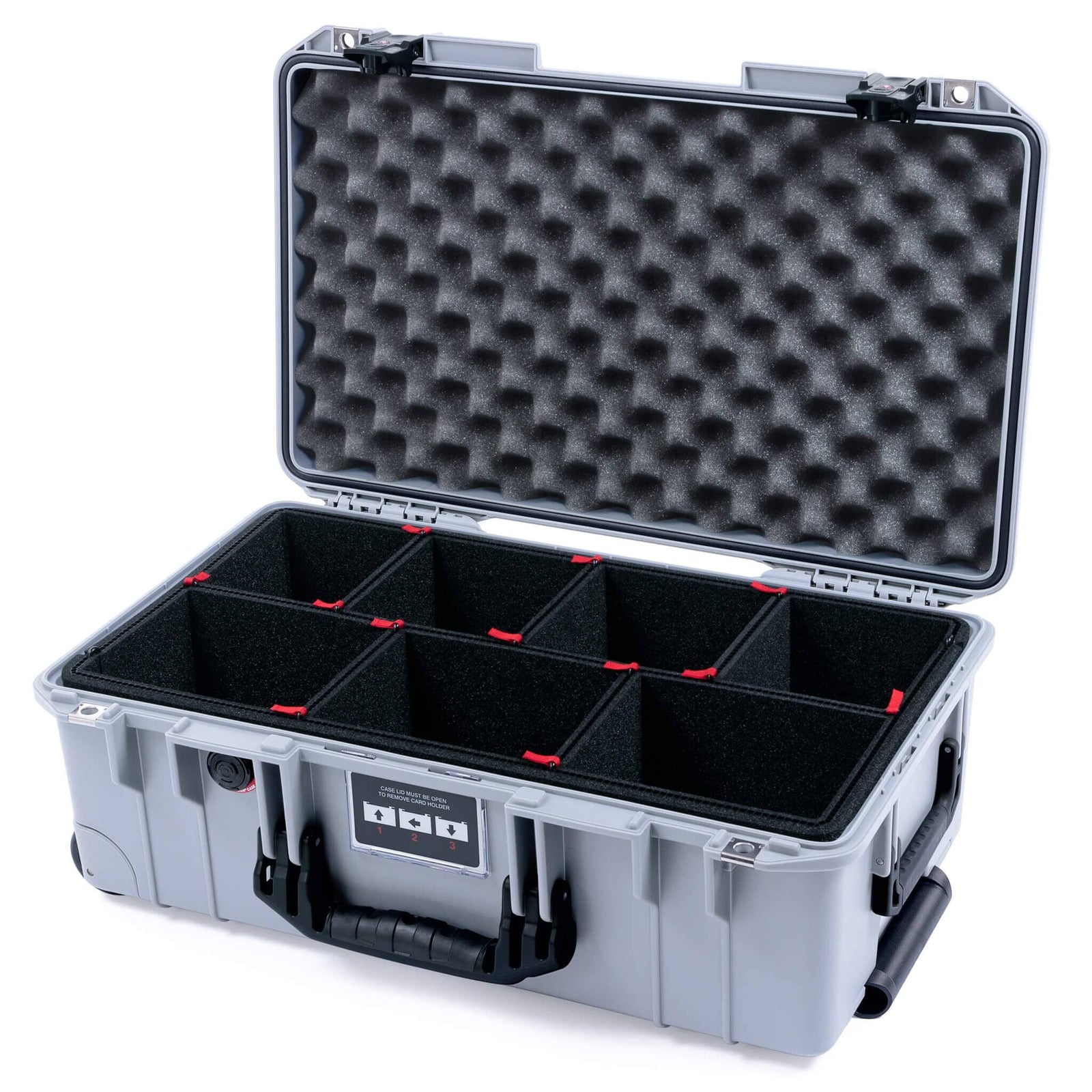 Pelican 1535 Air Case, Silver with Black Handles & TSA Locking Latches TrekPak Divider System with Convoluted Lid Foam ColorCase 015350-0020-180-L10