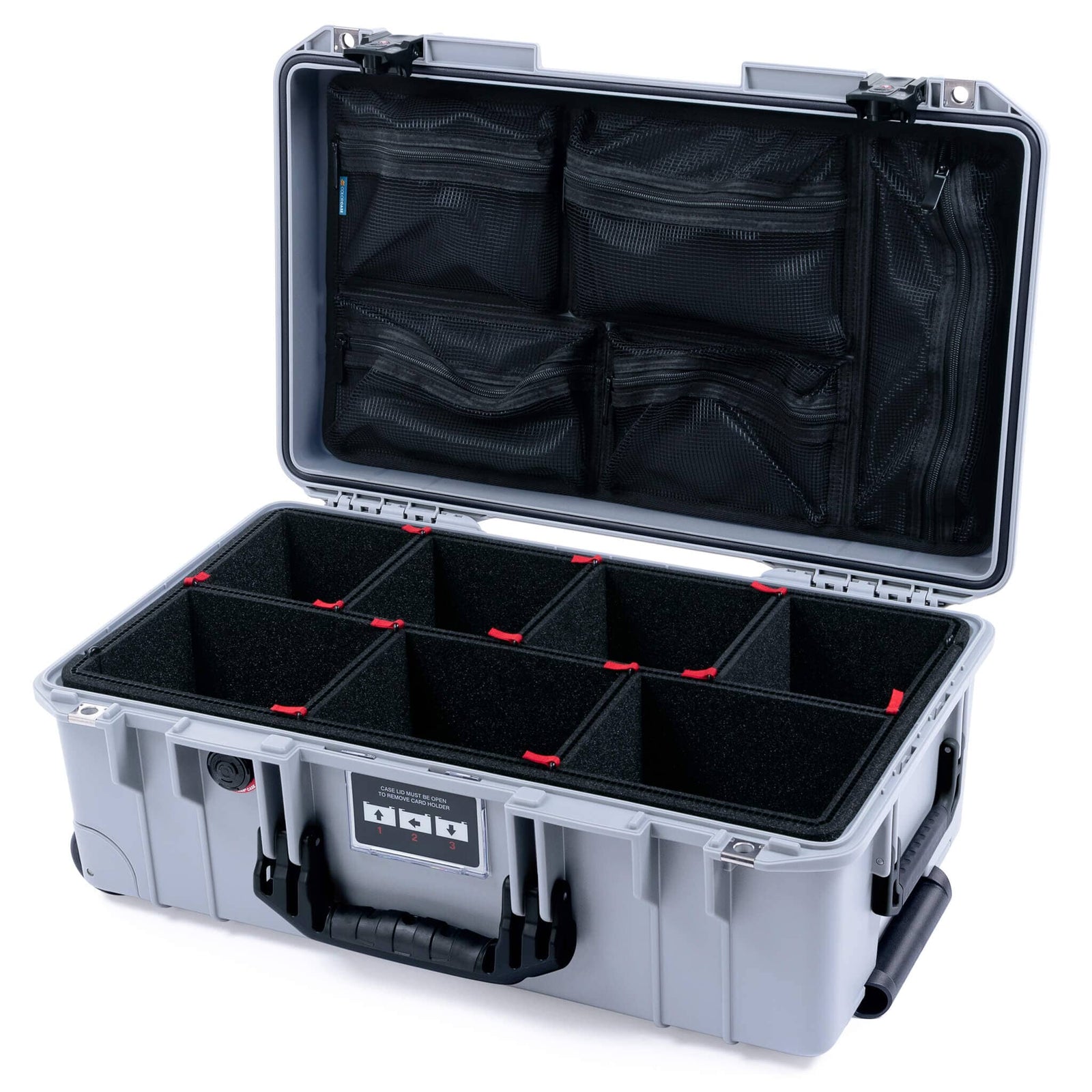 Pelican 1535 Air Case, Silver with Black Handles & TSA Locking Latches TrekPak Divider System with Mesh Lid Organizer ColorCase 015350-0120-180-L10