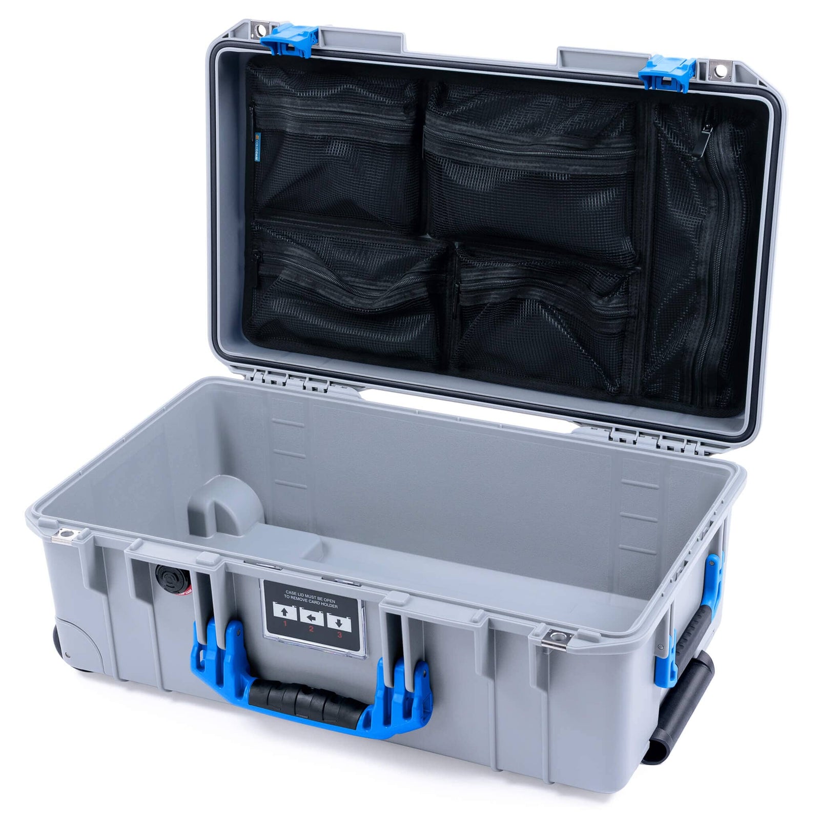 Pelican 1535 Air Case, Silver with Blue Handles & Latches Mesh Lid Organizer Only ColorCase 015350-0100-180-121