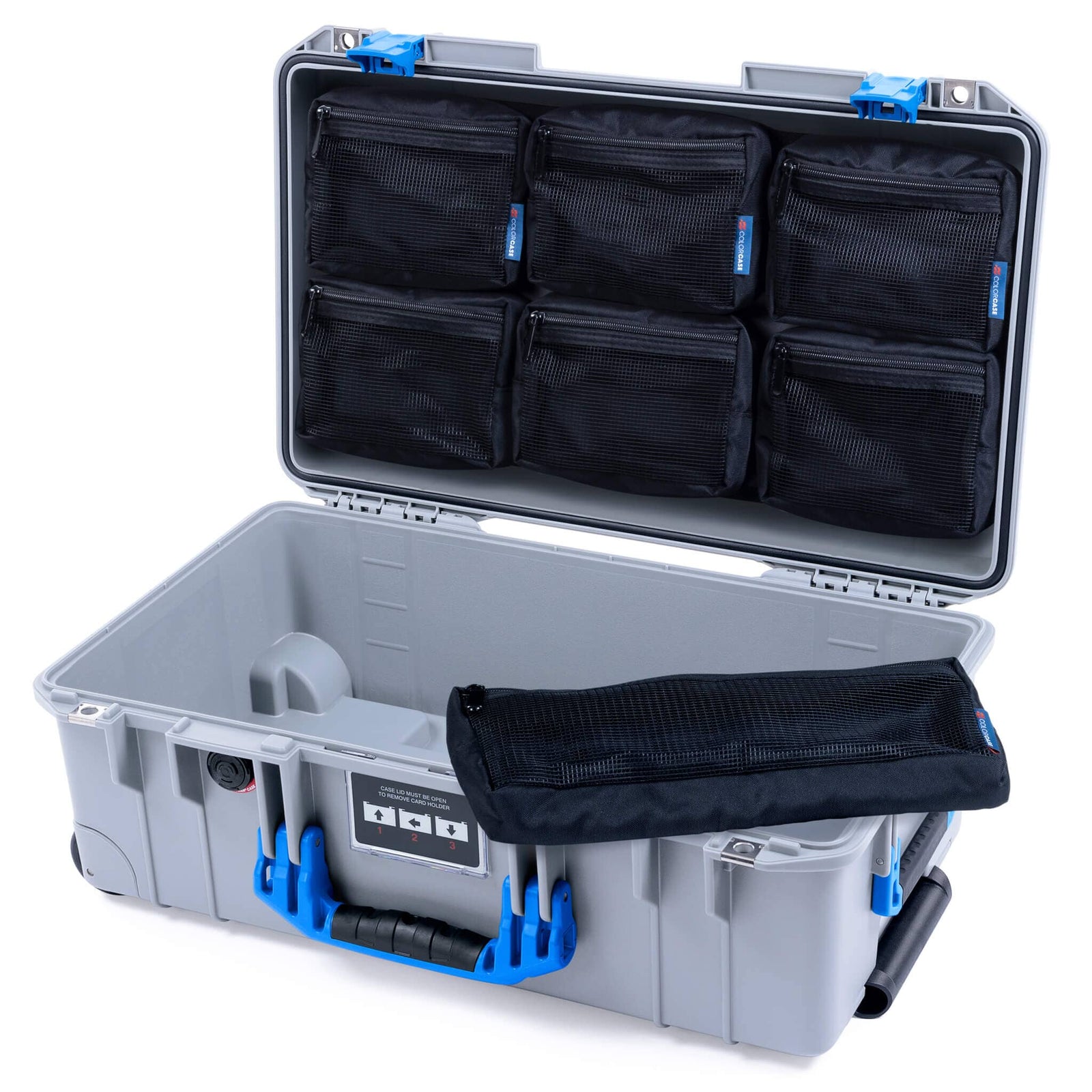 Pelican 1535 Air Case, Silver with Blue Handles & Latches 7-Piece Removable Mesh Pouches Only ColorCase 015350-0700-180-121