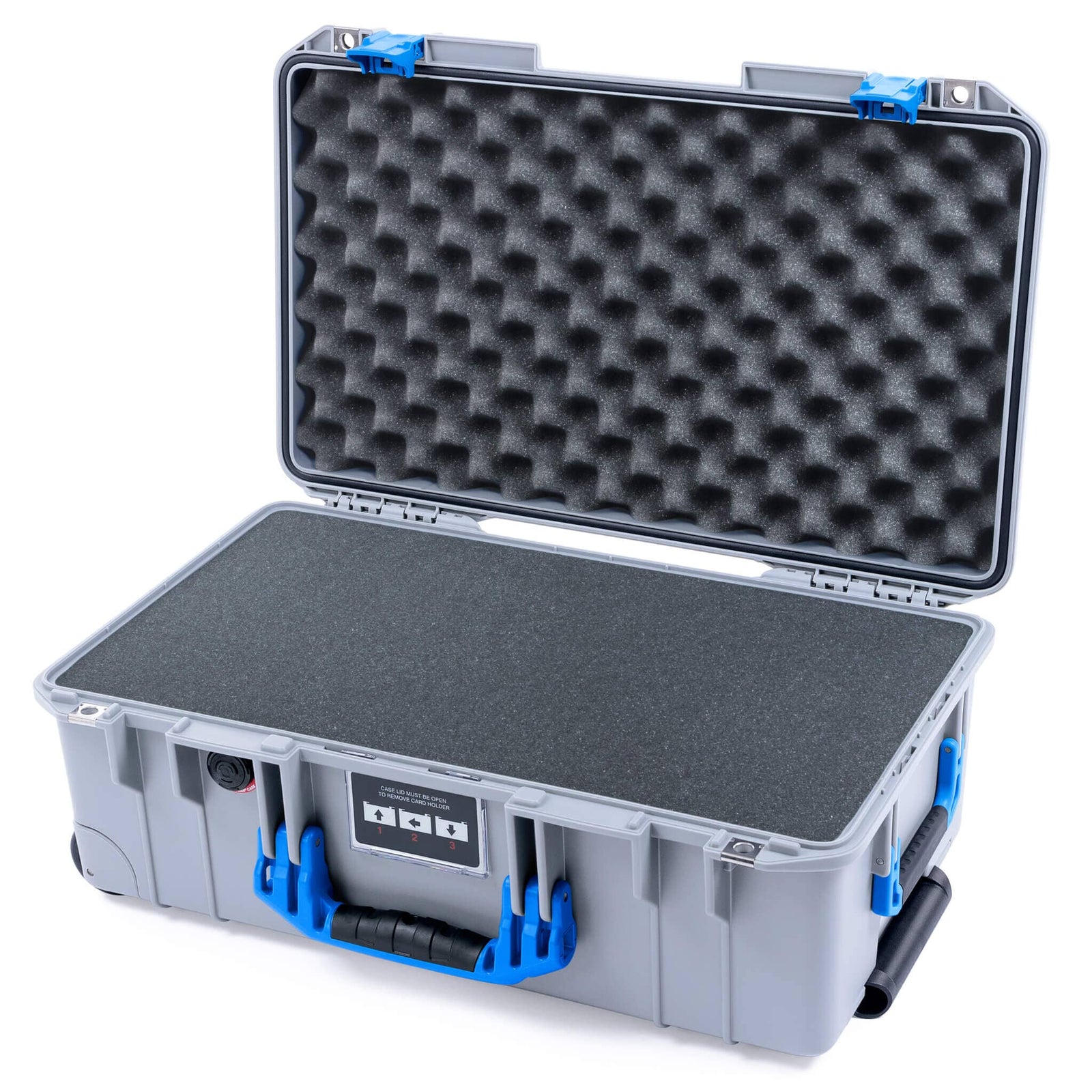 Pelican 1535 Air Case, Silver with Blue Handles & Latches Pick & Pluck Foam with Convoluted Lid Foam ColorCase 015350-0001-180-121