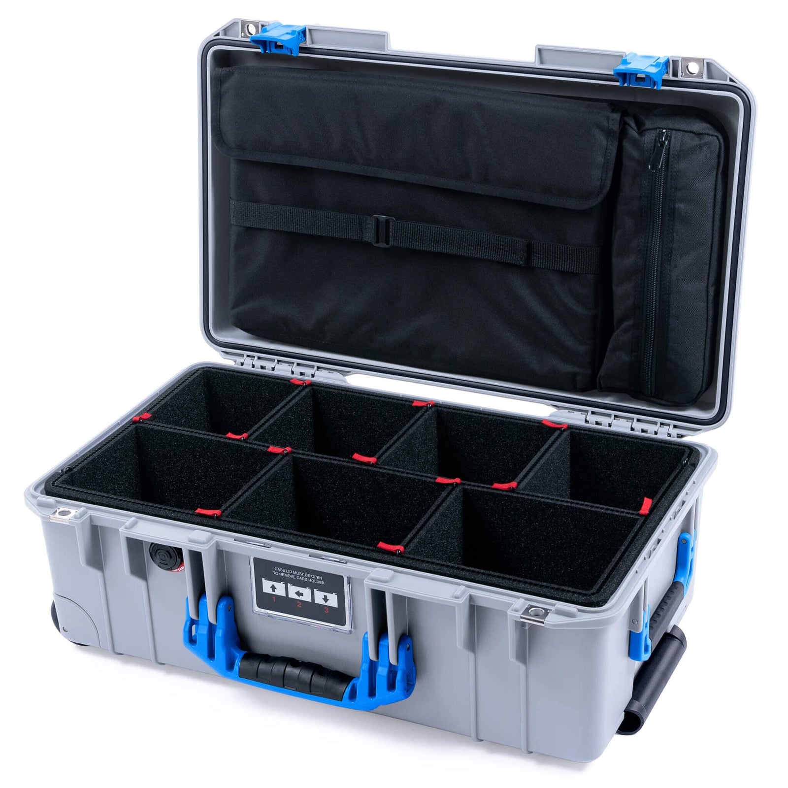 Pelican 1535 Air Case, Silver with Blue Handles & Latches TrekPak Divider System with Laptop Computer Lid Pouch ColorCase 015350-0220-180-121