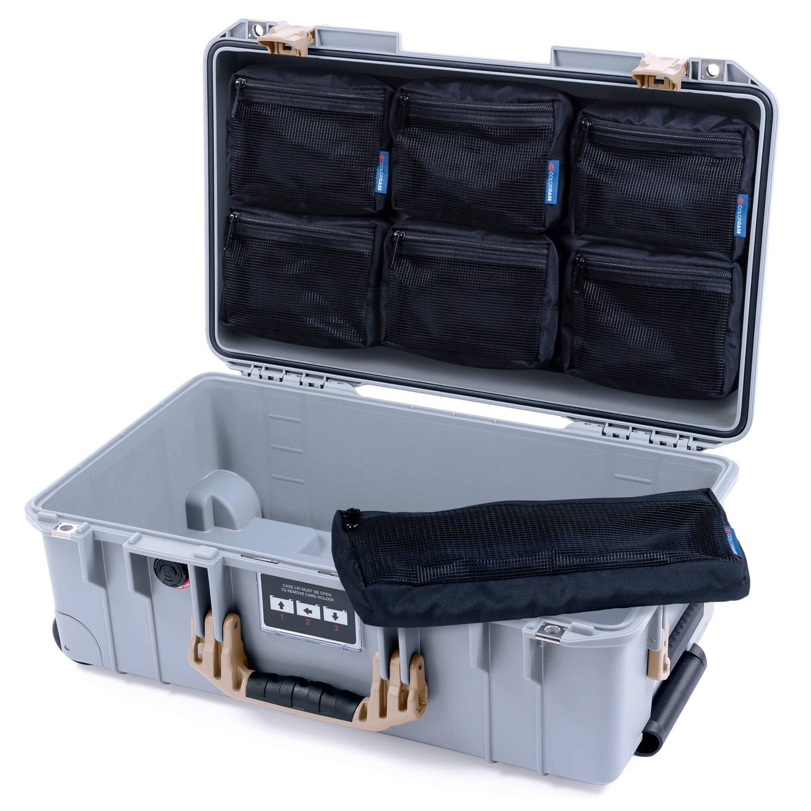Pelican 1535 Air Case, Silver with Desert Tan Handles & Latches 7-Piece Removable Mesh Pouches Only ColorCase 015350-0700-180-311