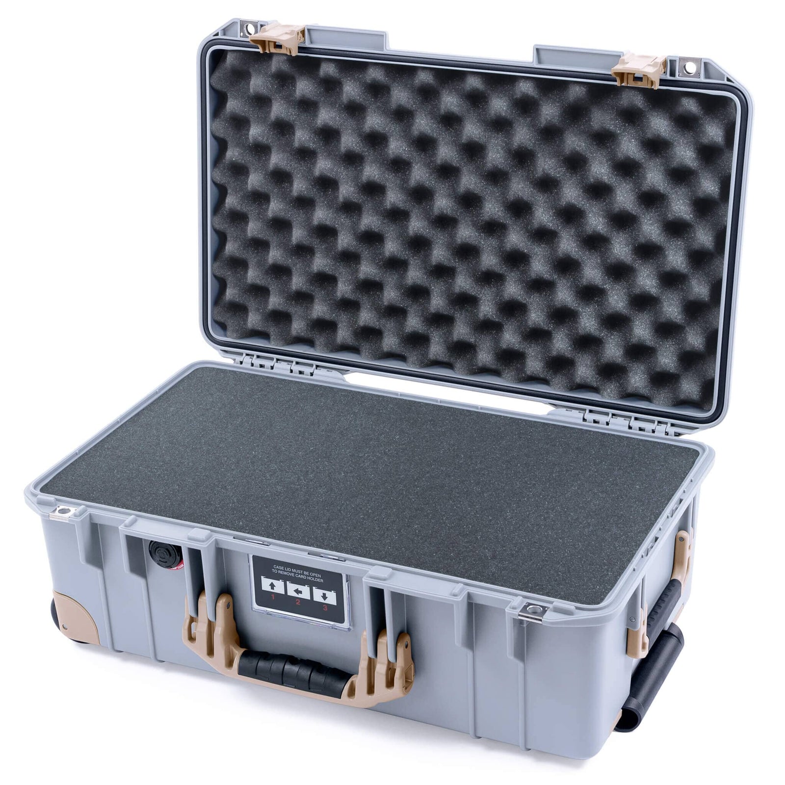 Pelican 1535 Air Case, Silver with Desert Tan Handles, Latches & Trolley Pick & Pluck Foam with Convoluted Lid Foam ColorCase 015350-0001-180-311-310