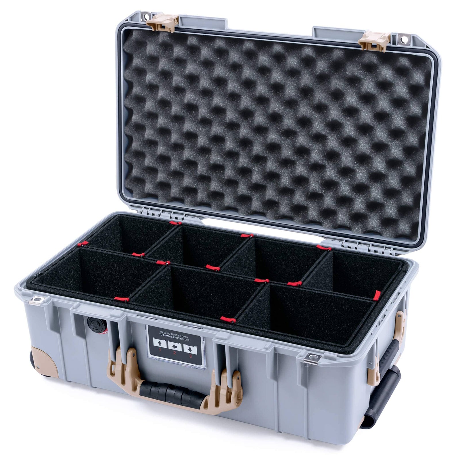 Pelican 1535 Air Case, Silver with Desert Tan Handles, Latches & Trolley TrekPak Divider System with Convoluted Lid Foam ColorCase 015350-0020-180-311-310