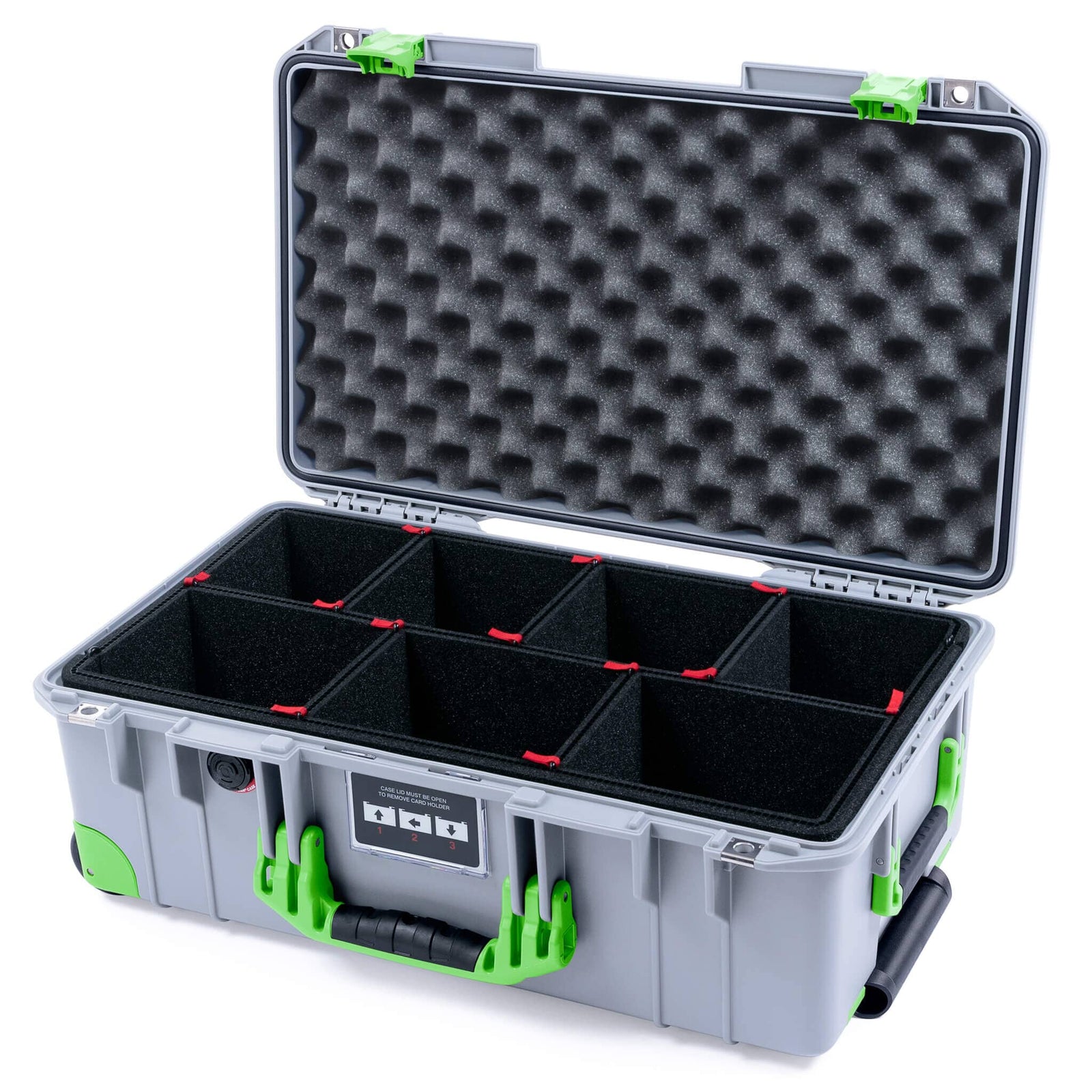 Pelican 1535 Air Case, Silver with Lime Green Handles, Latches & Trolley TrekPak Divider System with Convoluted Lid Foam ColorCase 015350-0020-180-301-300