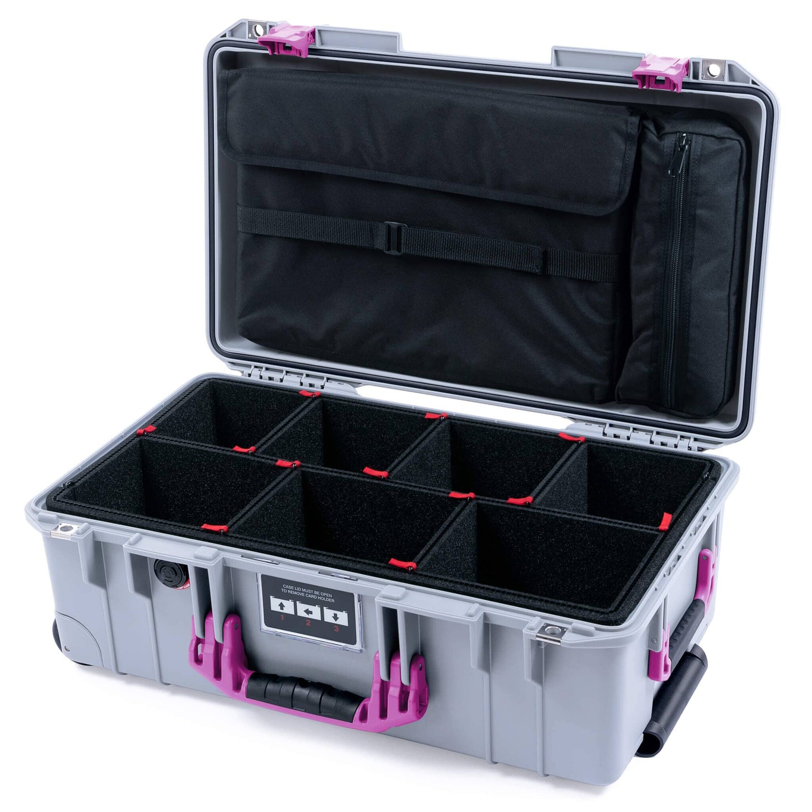Pelican 1535 Air Case, Silver with Magenta Handles & Latches TrekPak Divider System with Laptop Computer Lid Pouch ColorCase 015350-0220-180-401