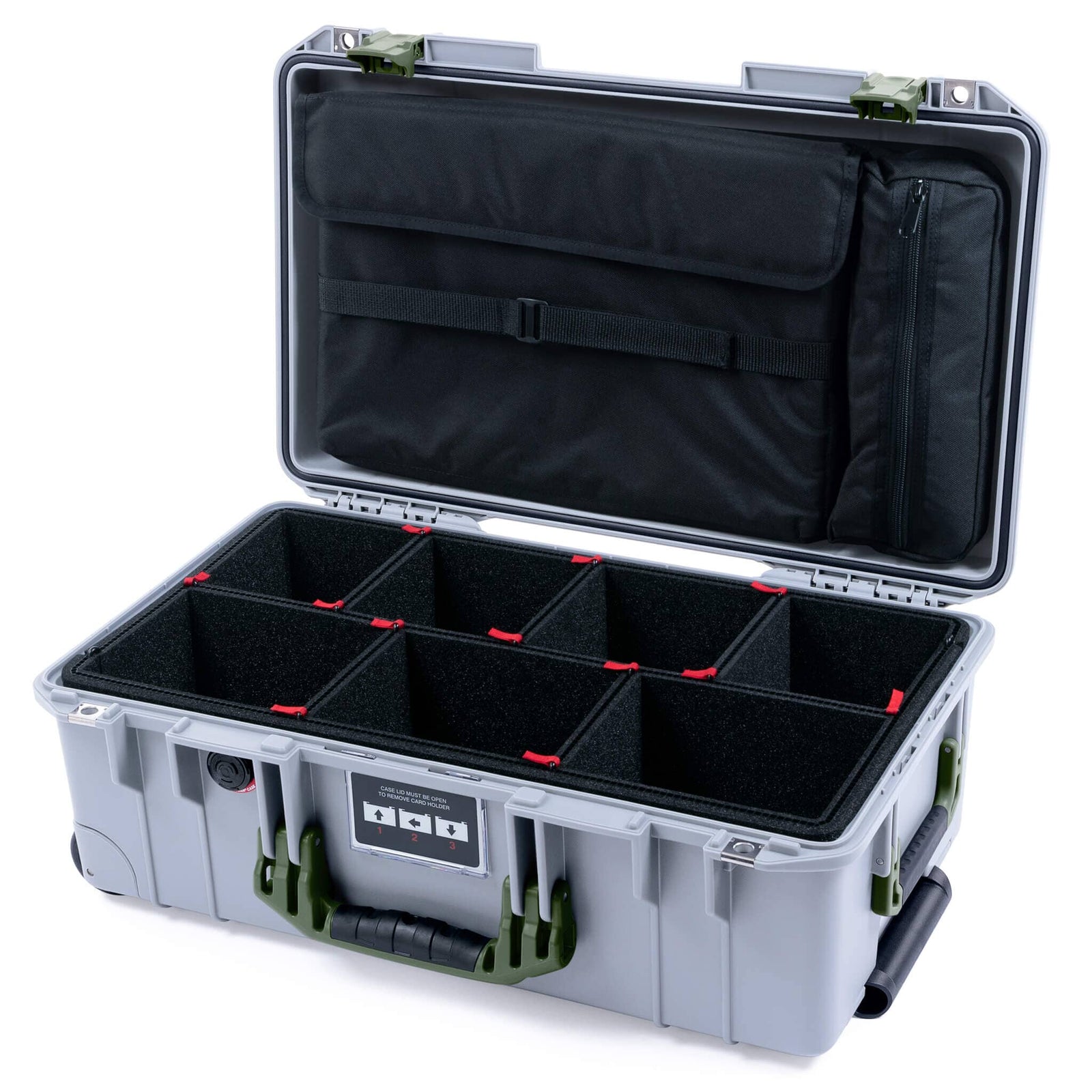 Pelican 1535 Air Case, Silver with OD Green Handles & Latches TrekPak Divider System with Laptop Computer Lid Pouch ColorCase 015350-0220-180-131