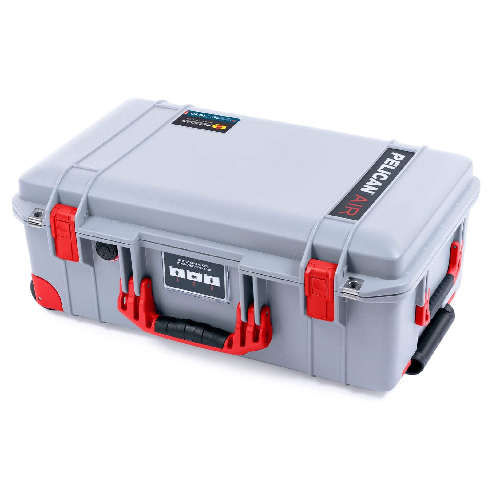 Pelican 1535 Air Case, Silver with Red Handles, Latches & Trolley ColorCase