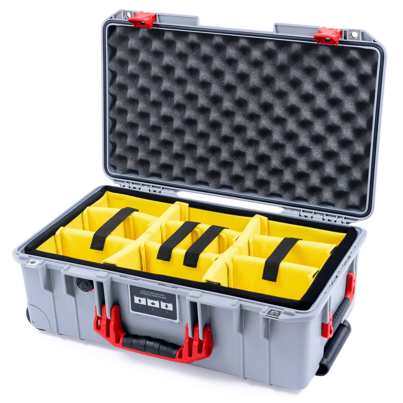 Pelican 1535 Air Case, Silver with Red Handles & Latches Yellow Padded Microfiber Dividers with Convoluted Lid Foam ColorCase 015350-0010-180-321