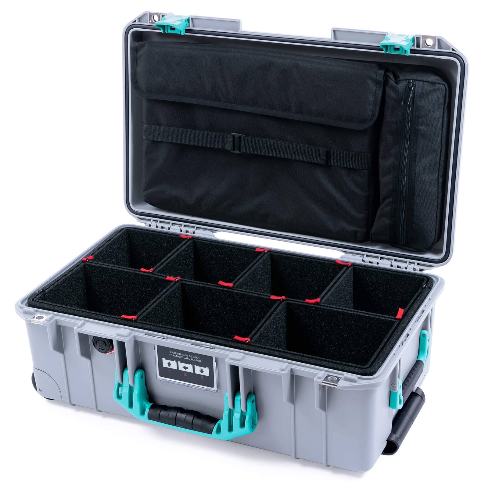 Pelican 1535 Air Case, Silver with Teal Handles & Latches TrekPak Divider System with Laptop Computer Lid Pouch ColorCase 015350-0220-180-591