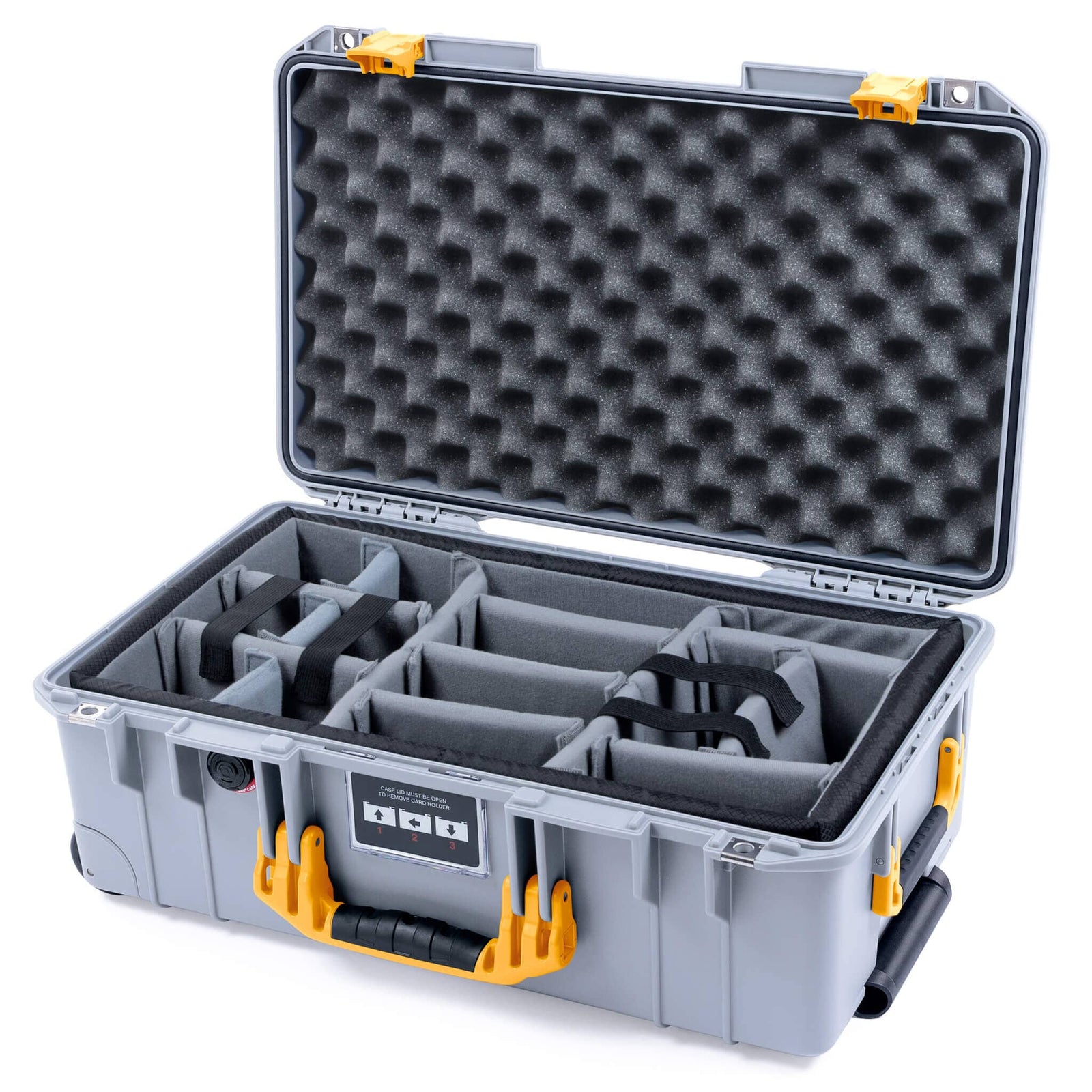 Pelican 1535 Air Case, Silver with Yellow Handles & Latches Gray Padded Microfiber Dividers with Convoluted Lid Foam ColorCase 015350-0070-180-241