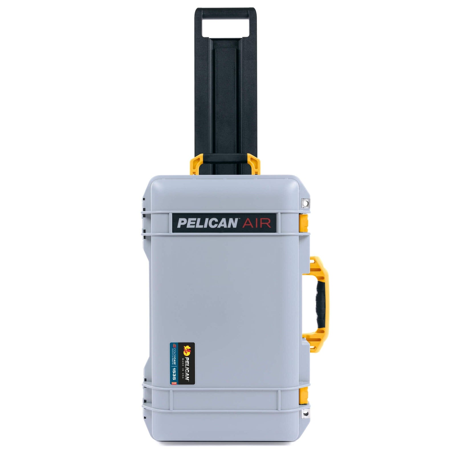 Pelican 1535 Air Case, Silver with Yellow Handles, Latches & Trolley ColorCase