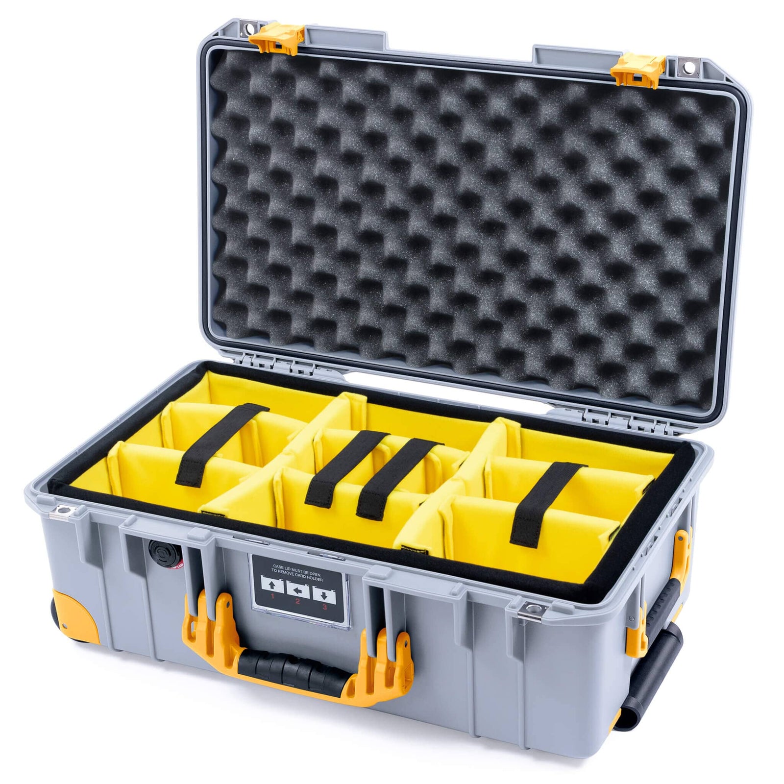 Pelican 1535 Air Case, Silver with Yellow Handles, Latches & Trolley Yellow Padded Microfiber Dividers with Convoluted Lid Foam ColorCase 015350-0010-180-241-240