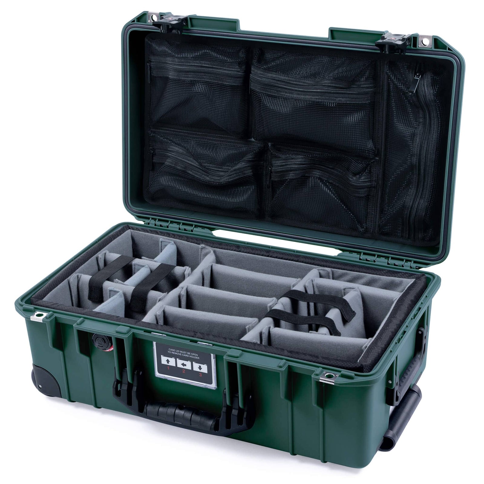 Pelican 1535 Air Case, Trekking Green with TSA Locking Latches & Keys Gray Padded Microfiber Dividers with Mesh Lid Organizer ColorCase 015350-0170-138-L10-110