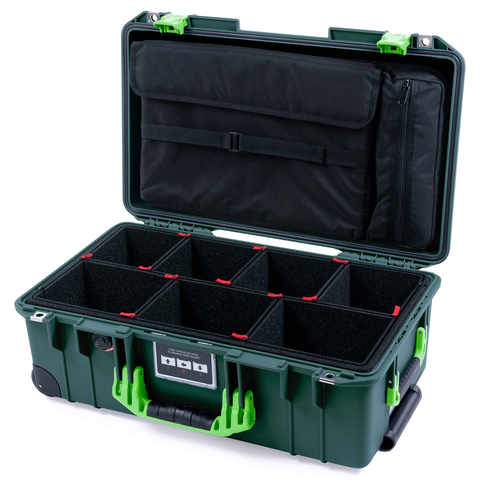 Pelican 1535 Air Case, Trekking Green with Lime Green Handles & Latches TrekPak Divider System with Computer Pouch ColorCase 015350-0220-560-301