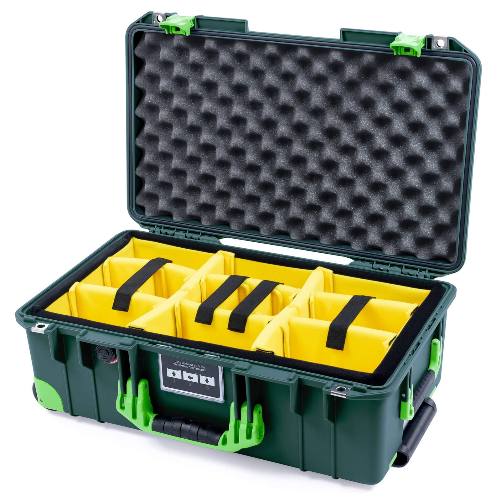Pelican 1535 Air Carry-on Case - Trekking Green & Lime Green Trolley - Yellow Padded Microfiber Dividers / Convoluted Lid Foam