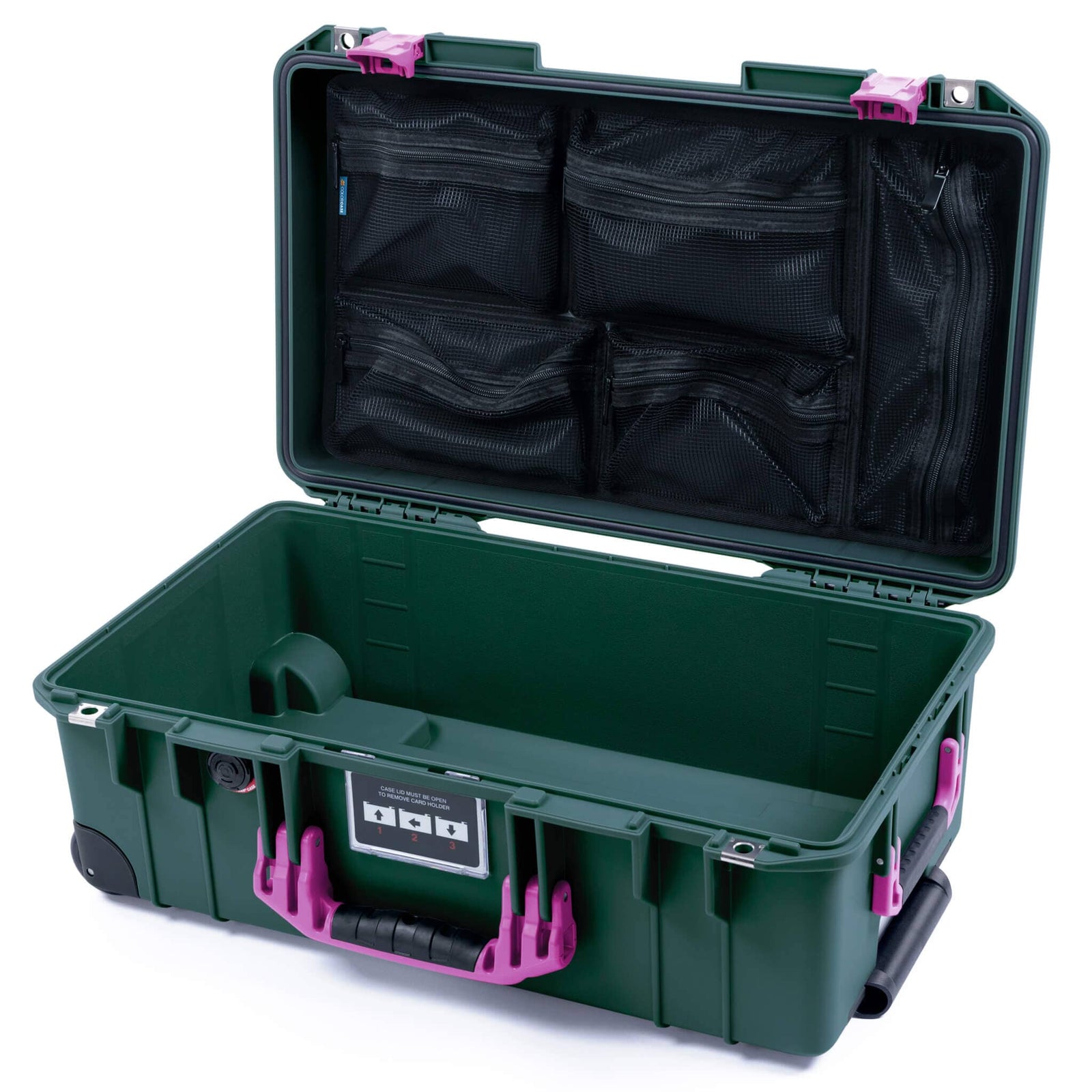 Pelican 1535 Air Case, Trekking Green with Magenta Handles & Latches Mesh Lid Organizer Only ColorCase 015350-0100-560-401
