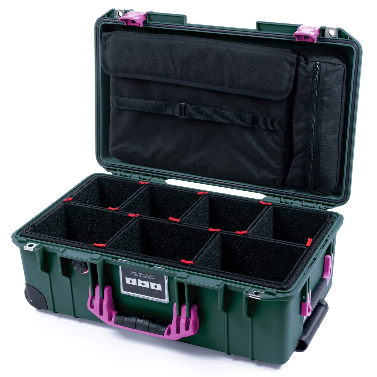 Pelican 1535 Air Case, Trekking Green with Magenta Handles & Latches TrekPak Divider System with Laptop Computer Lid Pouch ColorCase 015350-0220-560-401
