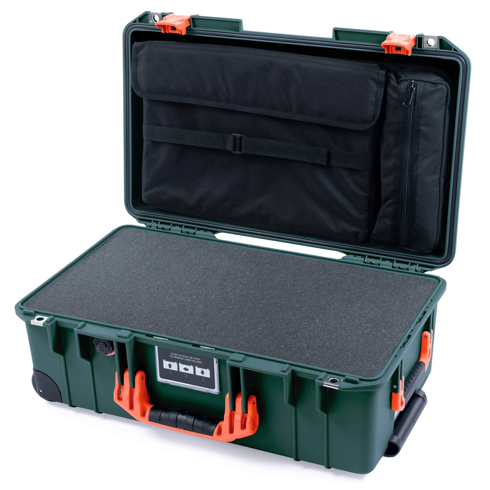Pelican 1535 Air Carry-on Case - Trekking Green & Orange - Pick & Pluck Foam / Computer Lid Pouch