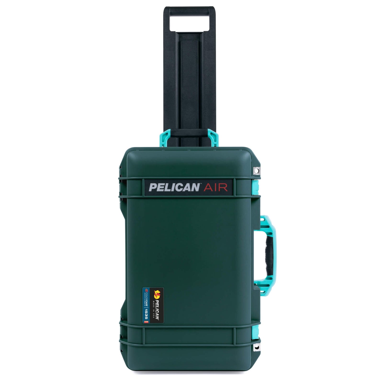 Pelican 1535 Air Case, Trekking Green with Teal Handles, Latches & Trolley ColorCase