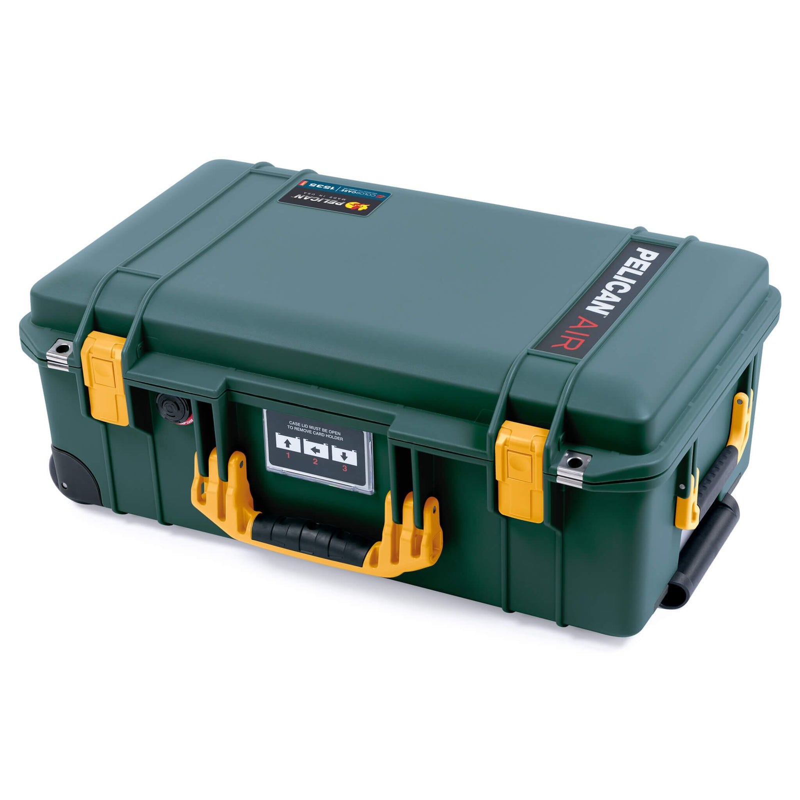 Pelican 1535 Air Case, Trekking Green with Yellow Handles & Push-Button Latches ColorCase