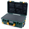 Pelican 1535 Air Case, Trekking Green with Yellow Handles, Push-Button Latches & Trolley Pick & Pluck Foam with Mesh Lid Organizer ColorCase 015350-0101-138-240-240
