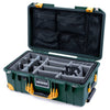 Pelican 1535 Air Case, Trekking Green with Yellow Handles, Push-Button Latches & Trolley Gray Padded Microfiber Dividers with Mesh Lid Organizer ColorCase 015350-0170-138-240-240