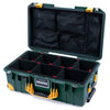 Pelican 1535 Air Case, Trekking Green with Yellow Handles, Push-Button Latches & Trolley TrekPak Divider System with Mesh Lid Organizer ColorCase 015350-0120-138-240-240