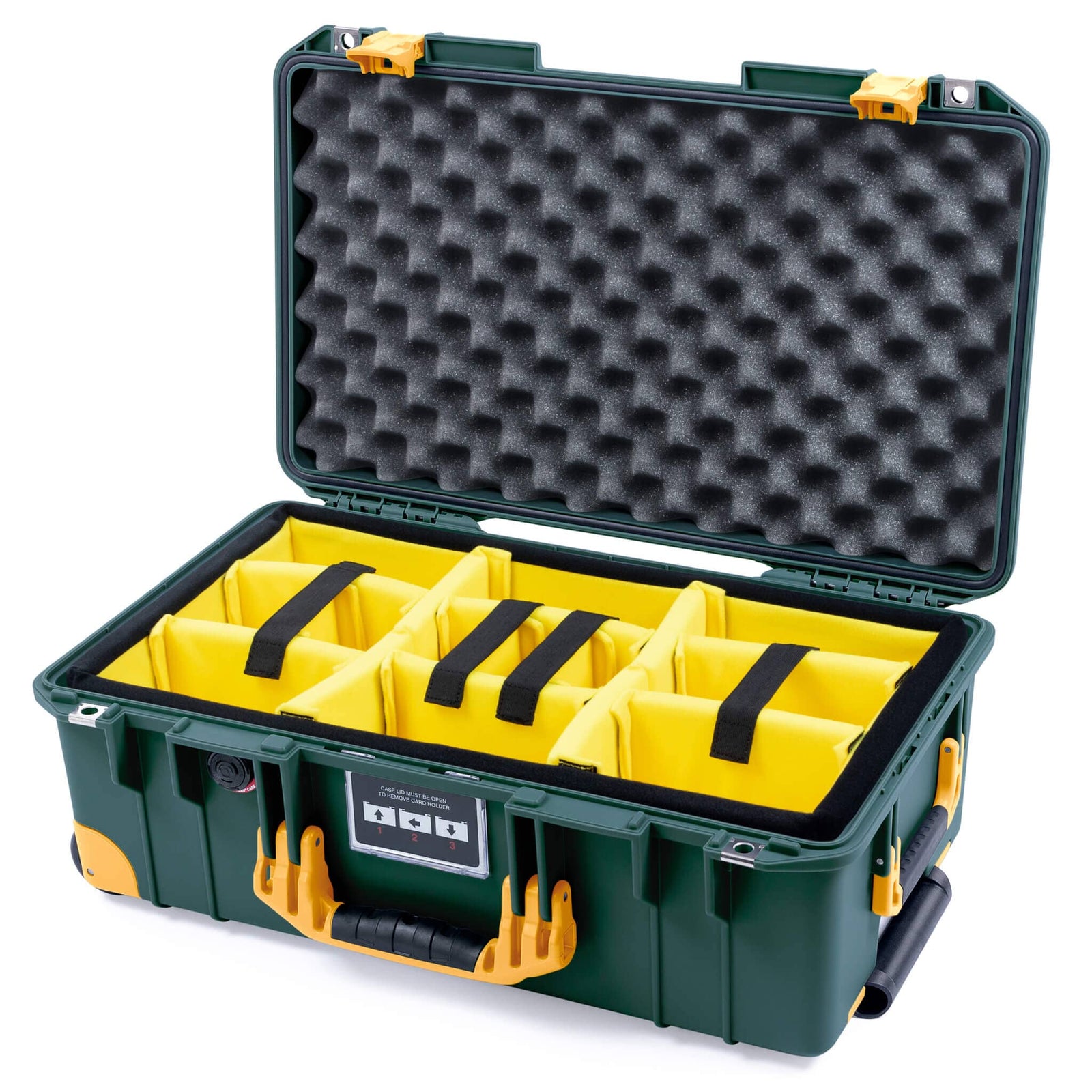 Pelican 1535 Air Carry-on Case - Trekking Green & Yellow Trolley - Yellow Padded Microfiber Dividers / Convoluted Lid Foam