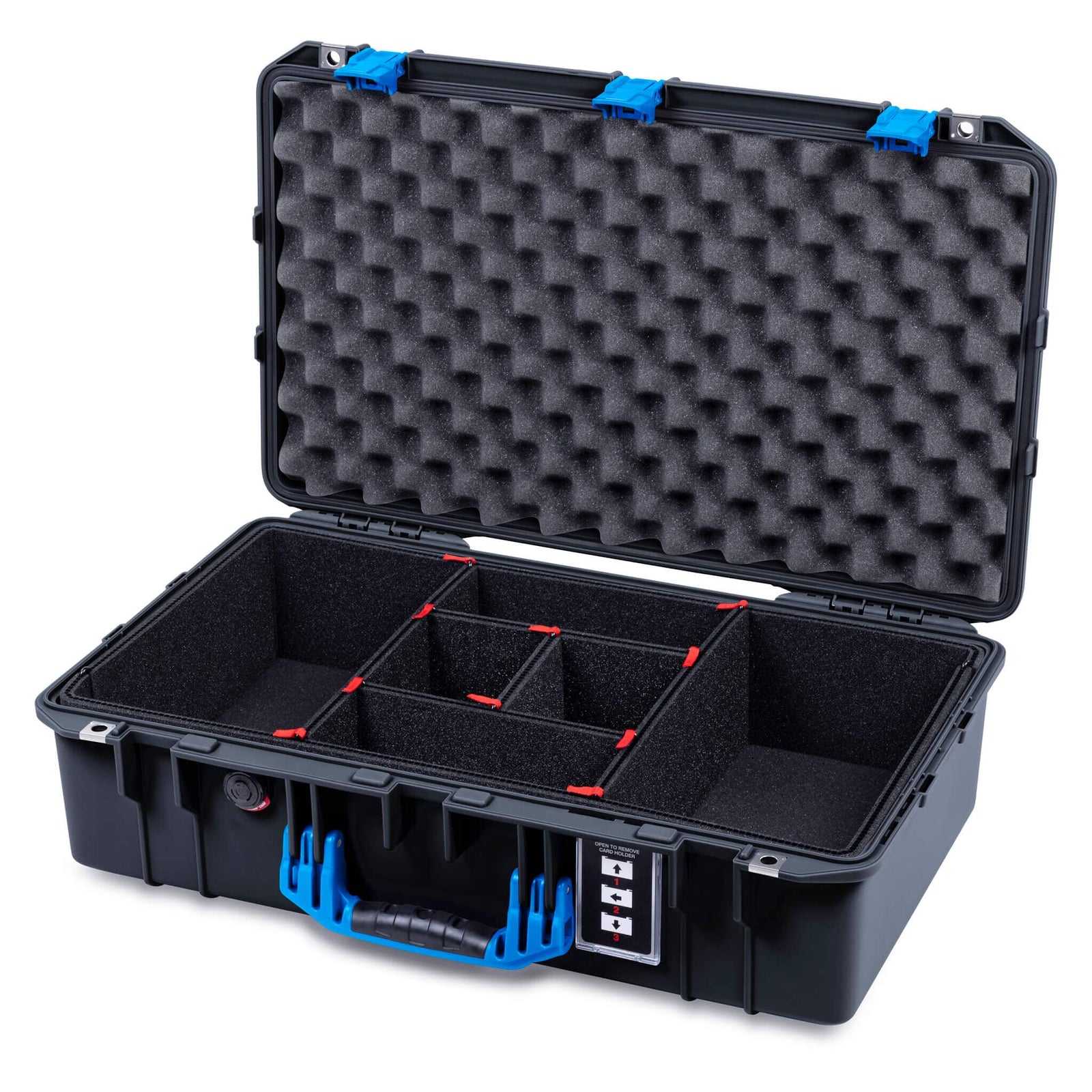 Pelican 1555 Air Case, Black with Blue Handle & Latches TrekPak Divider System with Convolute Lid Foam ColorCase 015550-0020-110-121