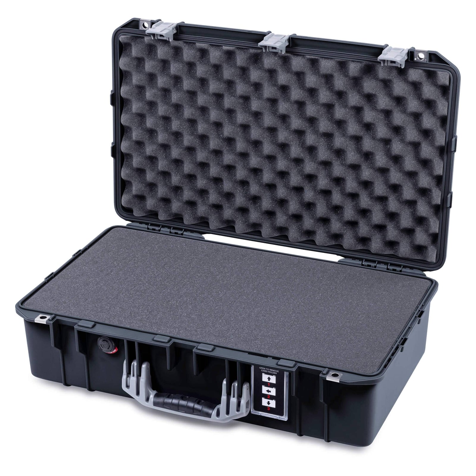 Pelican 1555 Air Case, Black with Silver Handle & Latches Pick & Pluck Foam with Convolute Lid Foam ColorCase 015550-0001-110-181
