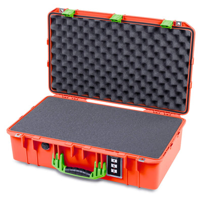 Pelican 1555 Air Case, Orange with Lime Green Handle & Latches Pick & Pluck Foam with Convolute Lid Foam ColorCase 015550-0001-150-301