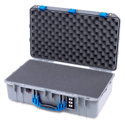 Pelican 1555 Air Case, Silver with Blue Handle & Latches Pick & Pluck Foam with Convolute Lid Foam ColorCase 015550-0001-180-121