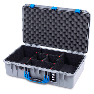 Pelican 1555 Air Case, Silver with Blue Handle & Latches TrekPak Divider System with Convolute Lid Foam ColorCase 015550-0020-180-121