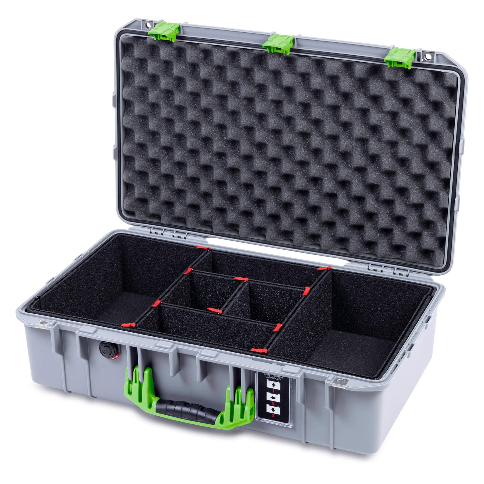 Pelican 1555 Air Case, Silver with Lime Green Handle & Latches TrekPak Divider System with Convolute Lid Foam ColorCase 015550-0020-180-301