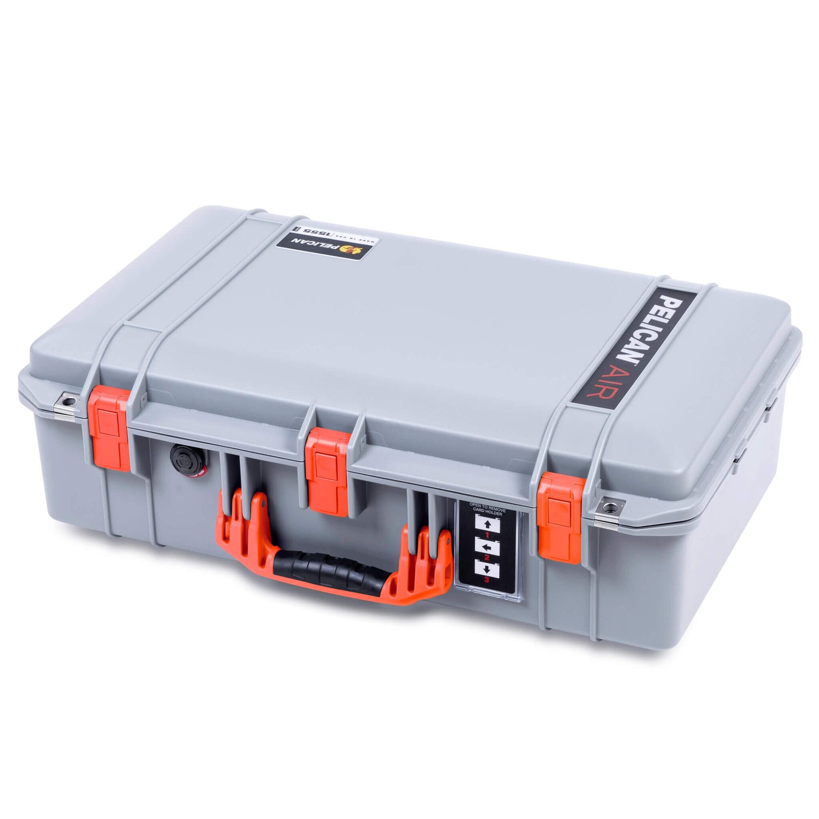 Pelican 1555 Air Case, Silver with Orange Handle & Latches ColorCase
