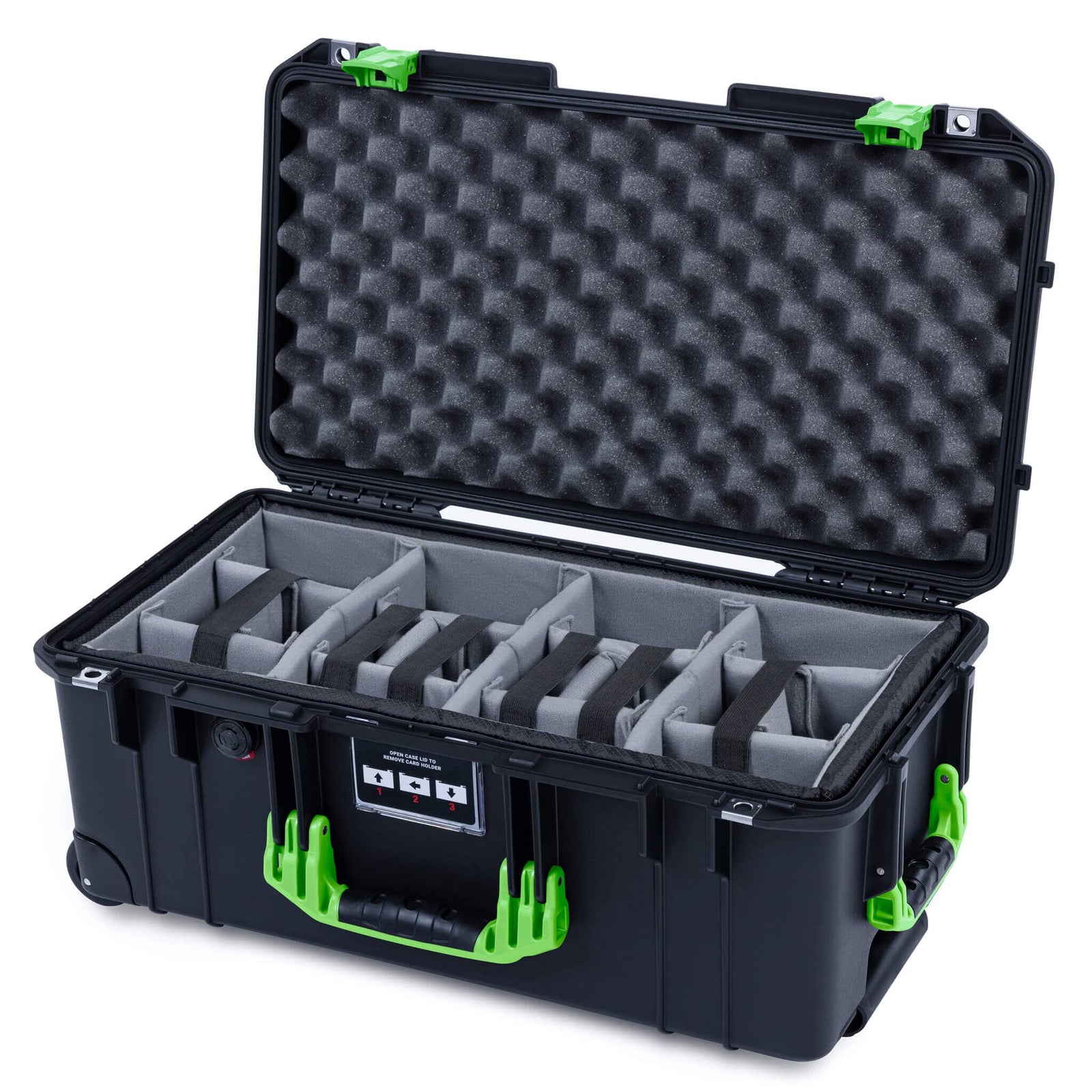 Pelican 1556 Air Case, Black with Lime Green Handles & Latches ColorCase