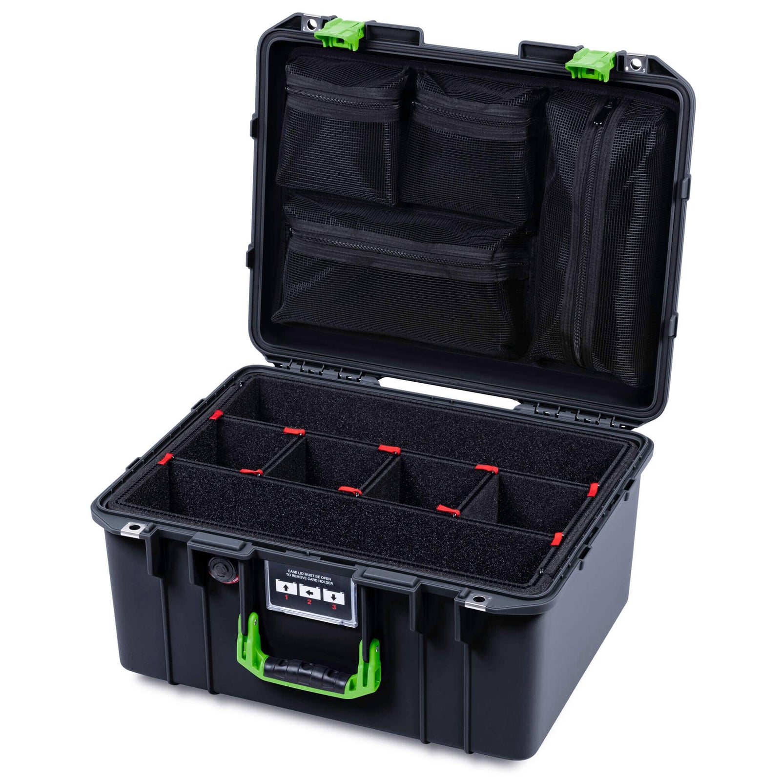 Pelican 1557 Air Case, Black with Lime Green Handle & Latches ColorCase