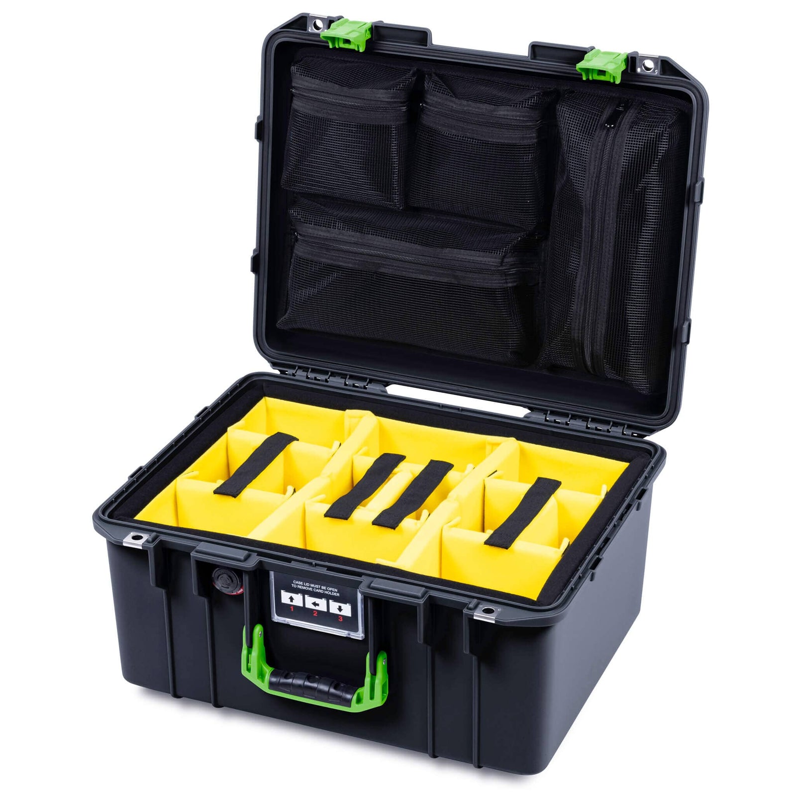 Pelican 1557 Air Case, Black with Lime Green Handle & Latches ColorCase