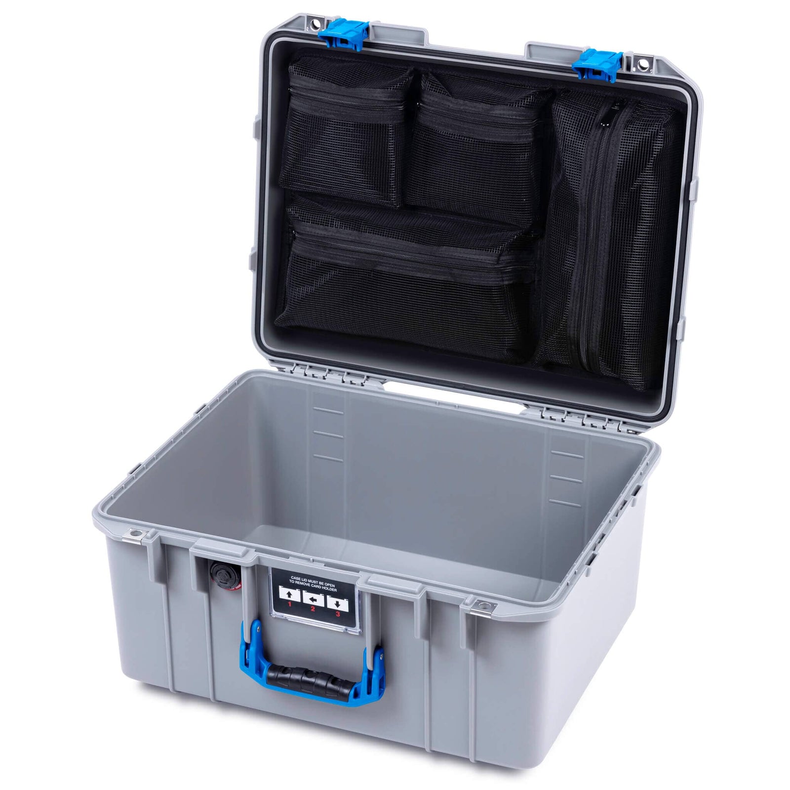 Pelican 1557 Air Case, Silver with Blue Handle & Latches ColorCase