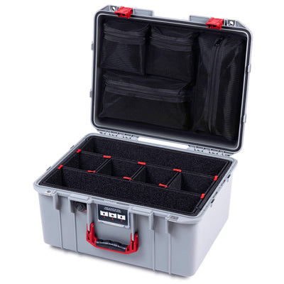 Pelican 1557 Air Case, Silver with Red Handle & Latches ColorCase